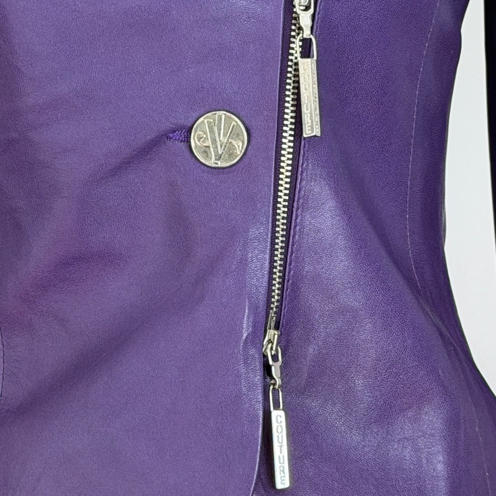 Versace Vintage Y2K Purple Leather Jacket - Picture 4 of 9